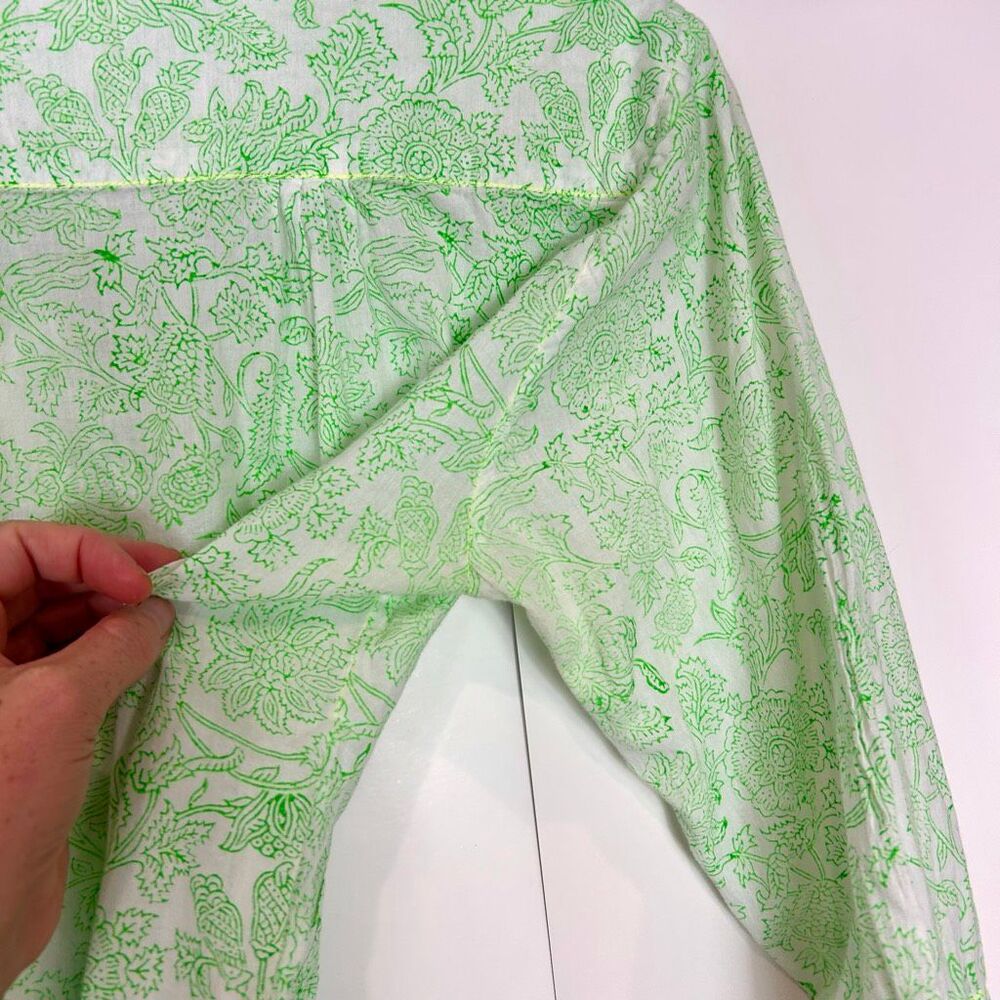 Roberta Roller Rabbit Blouse Top Womens Medium Green Floral 3/4 Sleeve Pintuck - Picture 13 of 16